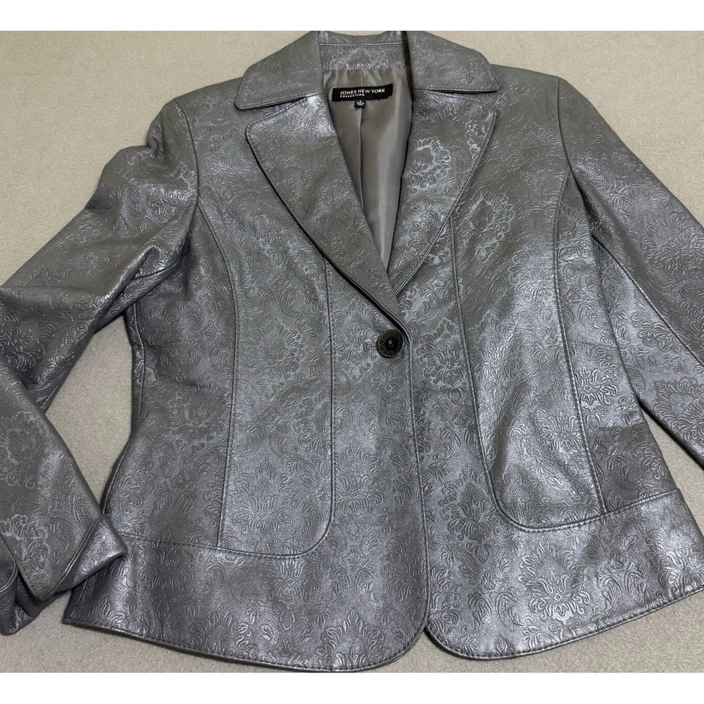 Vtg Womens leather blazer jacket S Textured Steampunk‎ Coat Gunmetal Western Y2K